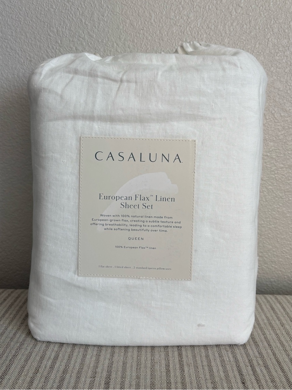 NWT Queen 100% Linen Sheet Set White - Casaluna